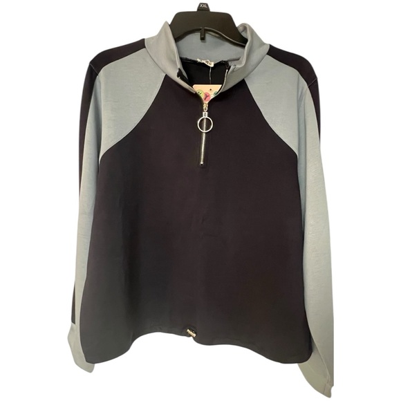 KYOYO 2PC Colorblock Lounge Set Navy Light Blue Long Sleeve Top & Shorts 2XL NWT - Picture 2 of 14